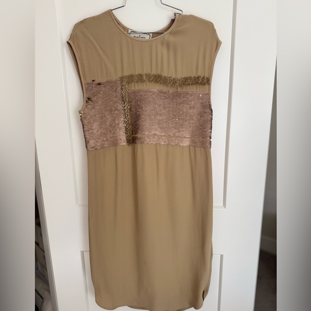 By Malene Birger Gold Sequins Embellished Shift Dress in EU Size 34